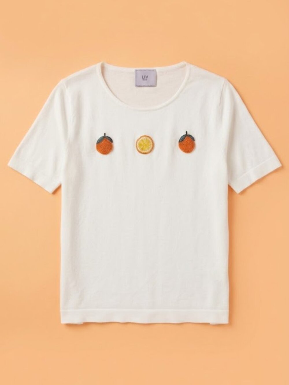 ✨️ Milano White Short Sleeve Tee with Orange Beading